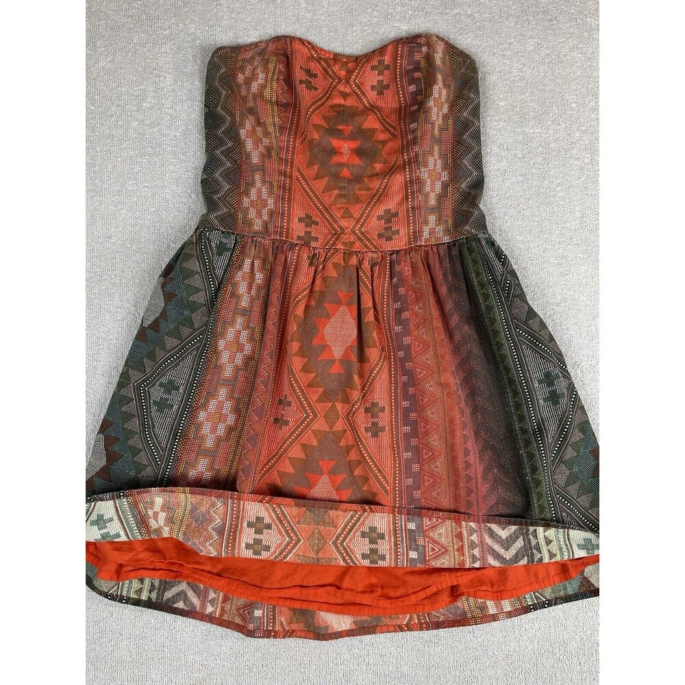 Arizona Jeans Aztec Tribal Print Strapless Dress Women's Size Large Short Cotton - Picture 3 of 14